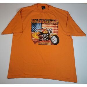 Harley‎ Davidson T-Shirt Mens 3XL. Vintage 03' Bangor Maine Motorcycle Orange.